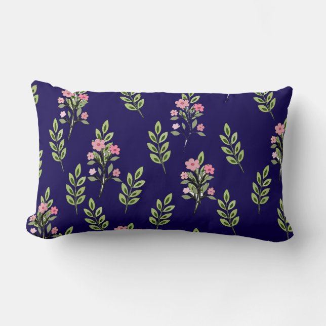Pink Bouquets Dk Blue Lumbar Cushion (Front)