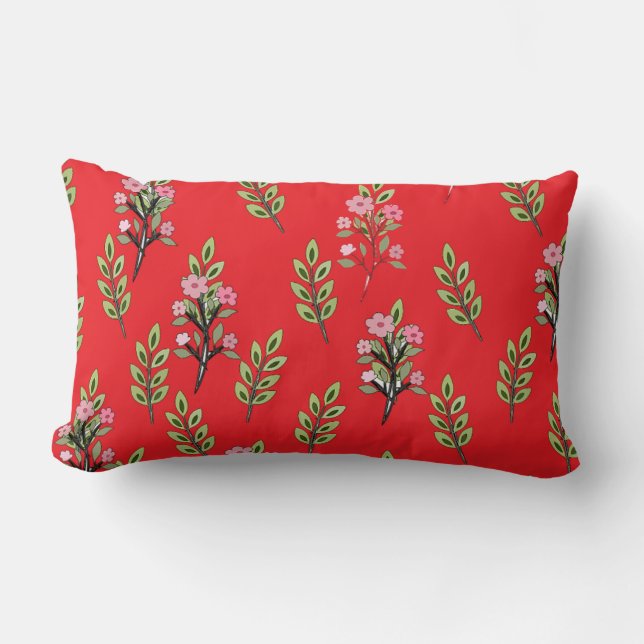 Pink Bouquets Red  Lumbar Cushion (Front)