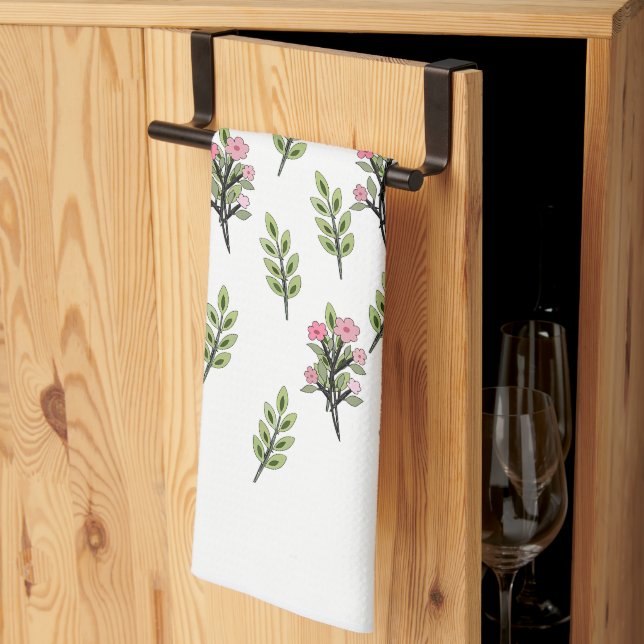 Pink Bouquets White  Tea Towel (Thirds Fold)