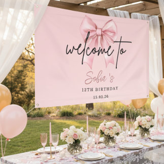 🎀 Pink Bow 12th Birthday Party Welcome Banner