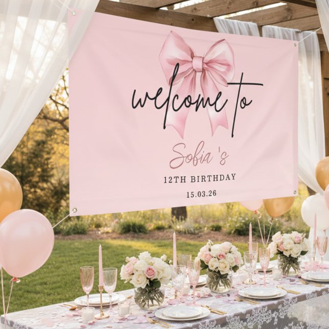 🎀 Pink Bow 12th Birthday Party Welcome Banner (Creator Uploaded)