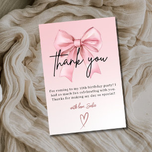 Pink Bow 12th Birthday Thank You Card