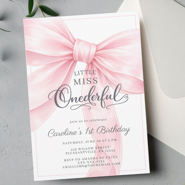🎀 Pink Bow 1st Birthday Invitation 💕 (Creator Uploaded)