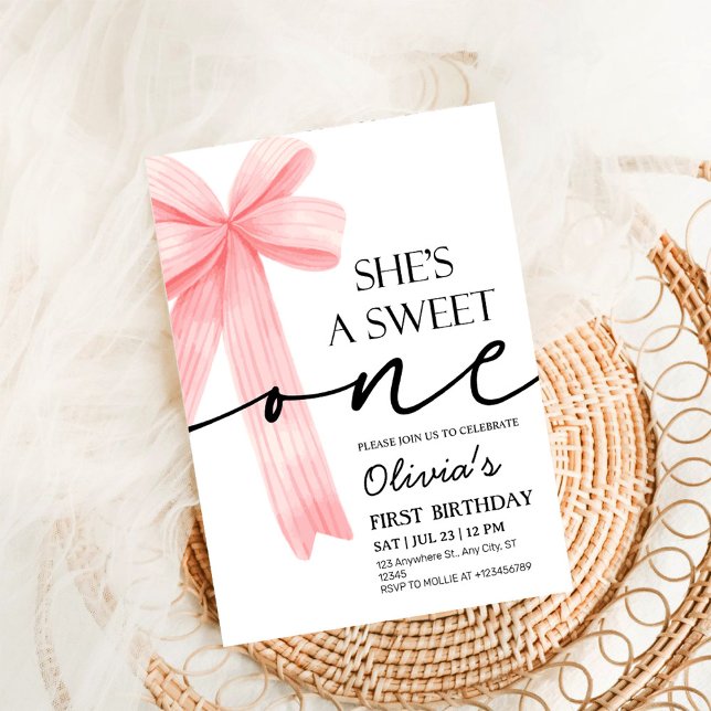 Pink Bow 1st Birthday Invitation (Creator Uploaded)