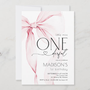 Pink Bow 1st Birthday Little Miss ONEderful Invitation