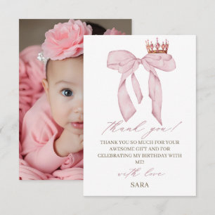 Pink Bow 1st Birthday Thank You Card