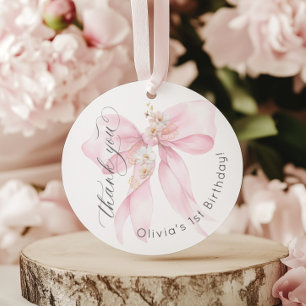 Pink Bow 1st girl Birthday Onderful Thank you Favour Tags