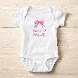 Pink Bow 1st Girl Birthday Party  Baby Bodysuit