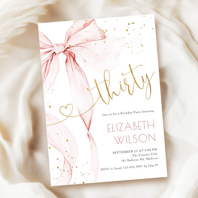 Pink Bow 30th Birthday Invitation (Creator Uploaded)