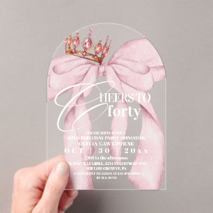 Pink Bow 40th  Birthday Party  Acrylic Invitations