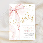 Pink Bow 60th Birthday Invitation<br><div class="desc">Pink Bow 60th birthday invitation. Modern feminine design in blush pink and gold. Features trendy watercolor coquette bow,  and heart script font "sixty". Perfect for an elegant style women's bday celebration. Personalize with your own details. Printed Zazzle invitations or instant download digital printable template.</div>