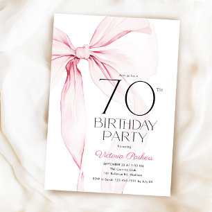 Pink Bow 70th Birthday Elegant Feminine Invitation