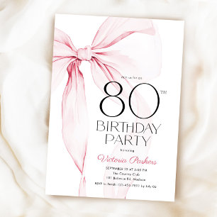 Pink Bow 80th Birthday Elegant Feminine Invitation