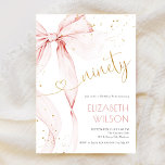 Pink Bow 90th Birthday Invitation<br><div class="desc">Pink Bow 90th birthday invitation. Modern feminine design in blush pink and gold. Features trendy watercolor coquette bow,  and heart script font "ninety". Perfect for an elegant style women's bday celebration. Personalize with your own details. Printed Zazzle invitations or instant download digital printable template.</div>