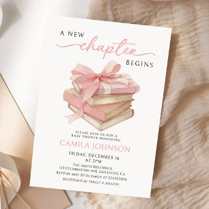 Pink Bow A New Chapter Books Baby Shower Invitation