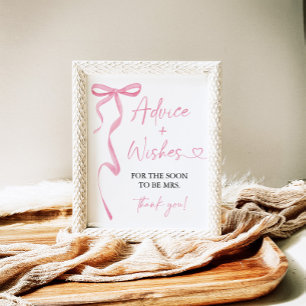 Pink Bow Advice and Wishes Bridal Shower Game Poster