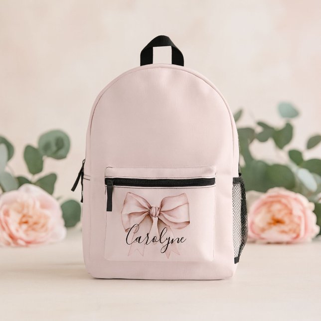 Pink bow aesthetic coquette Personalised Name Printed Backpack (Creator Uploaded)