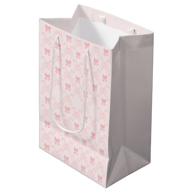 Pink Bow Aesthetic Notebook – Cute & Feminine Medium Gift Bag (Front Angled)