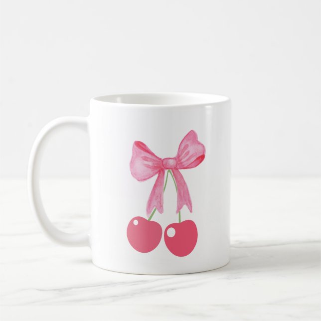 Pink Bow and Cherries, coquette style  Coffee Mug (Left)