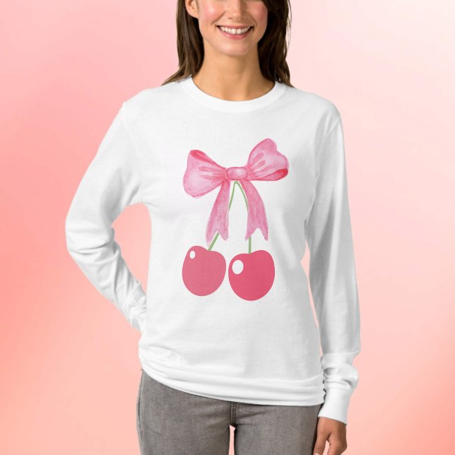 Pink Bow and Cherries, coquette style  T-Shirt (Creator Uploaded)