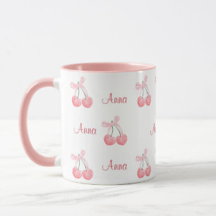 Pink Bow and Cherry Personalised Custom Girl Name Mug