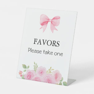 Pink Bow and Floral Baby Shower Favor Pedestal Sign
