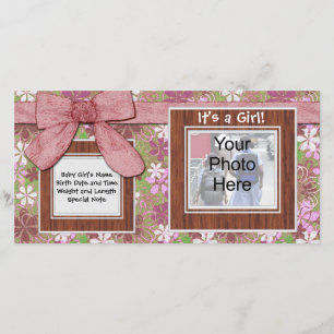 Pink Bow and Flower Custom Photo Card