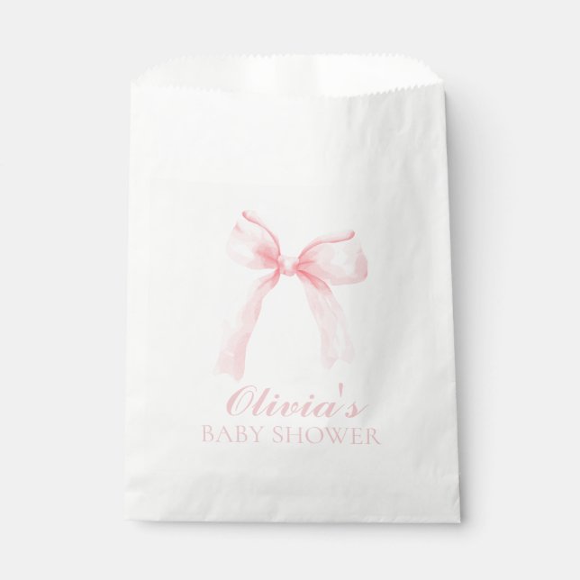 Pink bow and gingham preppy baby shower favour bags (Front)