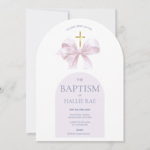 Pink Bow and Gold Cross Baptism Arched Invitation