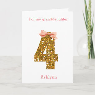 Pink Bow and Gold Glitter 4th Birthday Card