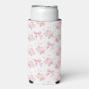 Pink Bow and Roses Croquette Seltzer Can Cooler
