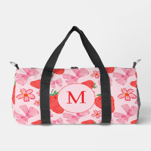 Pink Bow and Strawberry Girly Pattern Duffel Bag