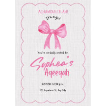 Pink Bow Aqiqah invitation