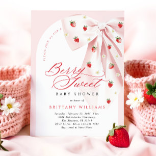 Pink Bow Arch Berry Sweet Baby Shower Invitation