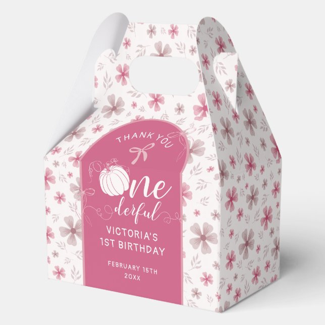 PINK BOW & ARCH FALL PUMPKIN FLOWERS BIRTHDAY FAVOUR BOX (Back)