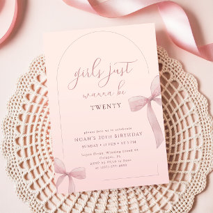 Pink Bow Arch Frame Girl 20th Birthday Invitation