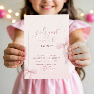 Pink Bow Arch Girls Just Wanna Be 20th Birthday Invitation