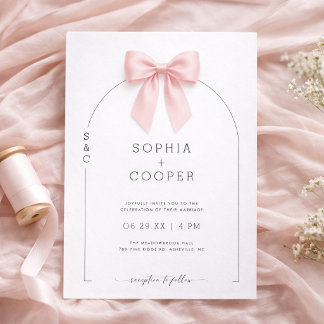 Pink Bow Arch Modern Serif Wedding Invitation