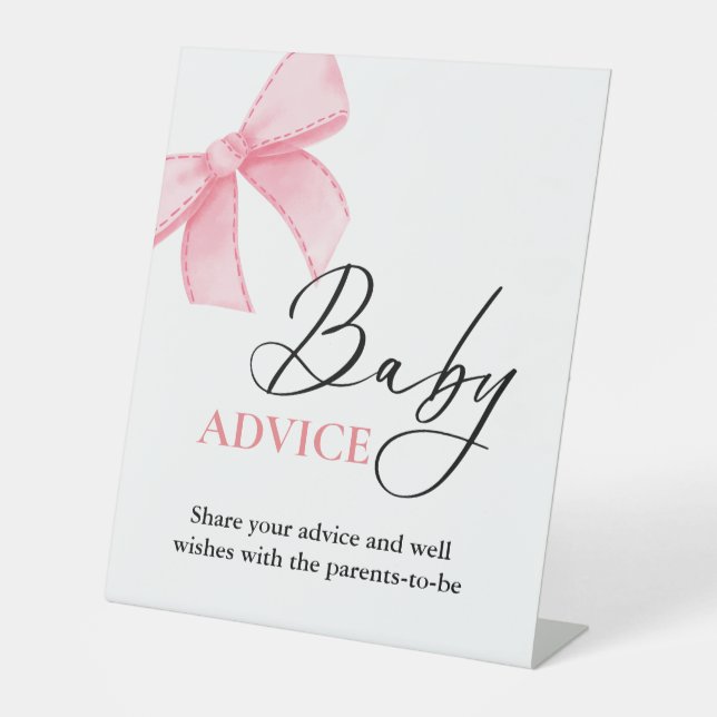 Pink Bow baby Advice baby shower Game sign (Front)
