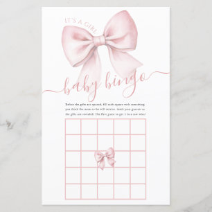 Pink Bow Baby Bingo It's a Girl Baby Shower Game
