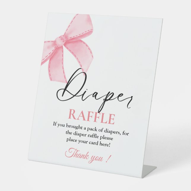 Pink Bow baby Diaper raffle baby shower game sign (Front)