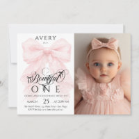 Pink Bow Baby Girl 1st Birthday Photo