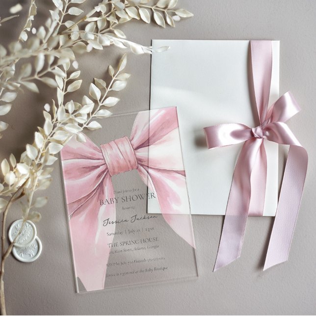 Pink Bow Baby Girl  Acrylic Invitations (Creator Uploaded)