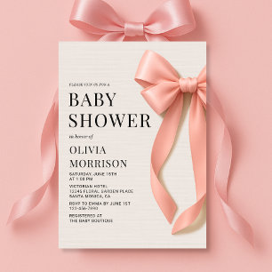 Pink Bow Baby Girl Baby Shower Invitation