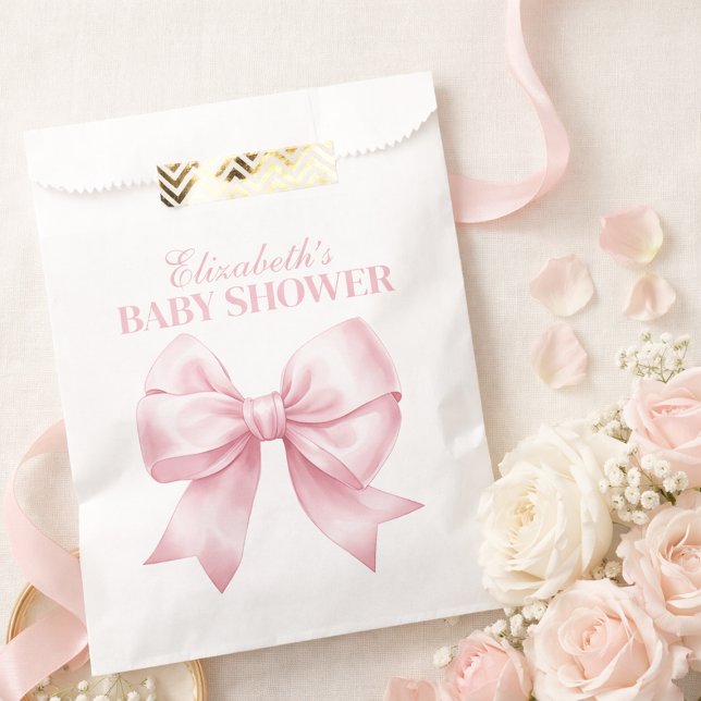Pink Bow Baby Girl Elegant Baby Shower Favour Bags (Pink Bow Baby Girl Elegant Baby Shower Favor Bag)