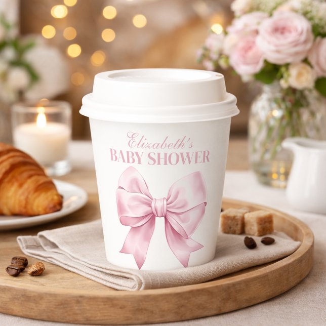 Pink Bow Baby Girl Elegant Baby Shower Paper Cups (Pink Bow Baby Girl Elegant Baby Shower Paper Cups)