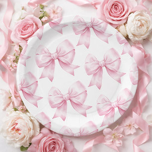 Pink Bow Baby Girl Elegant Baby Shower Paper Plate