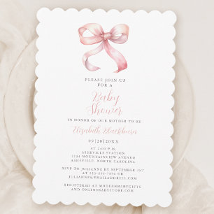 Pink Bow Baby Girl Shower Coquette Girly Elegant Invitation