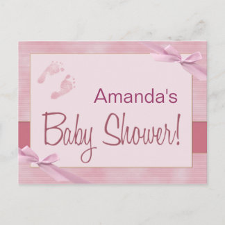 Pink bow baby girl shower invitati... - Customised Invitation Postcard