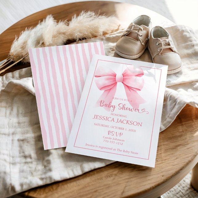 Pink Bow Baby Girl Shower Invitation (Creator Uploaded)